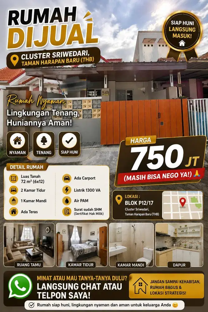 DIJUAL RUMAH DI CLUSTER SRIWEDARI