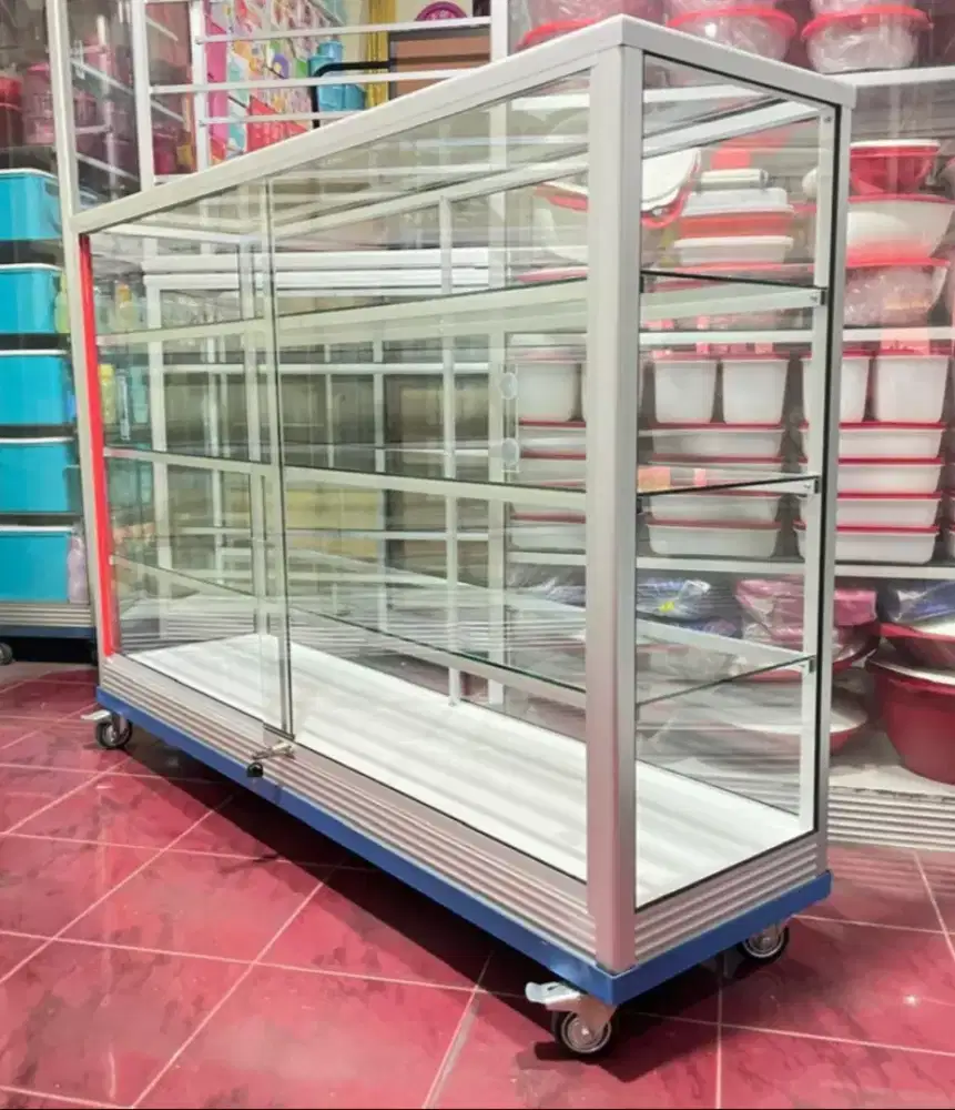 Etalase 1,5M x 1M Pakai Siku Besi + RODA BESAR Buat Toko