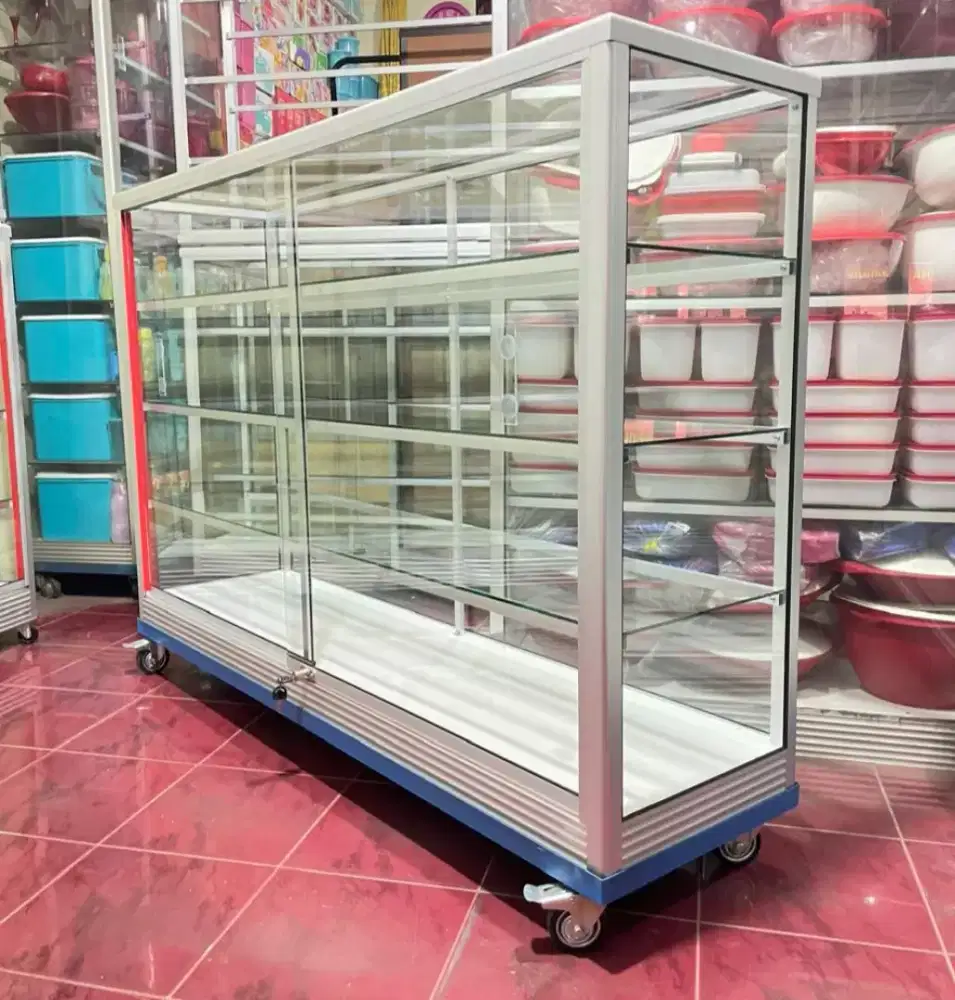 Etalase 1,5M x 1M Pakai Siku Besi + RODA BESAR Perlengkapan Usaha