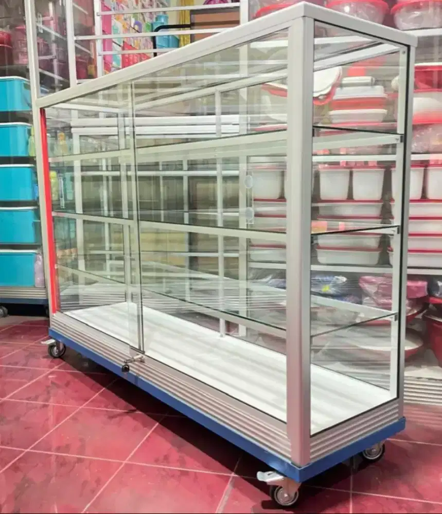Etalase 1,5M x 1M Pakai Siku Besi + RODA BESAR Buat Jualan