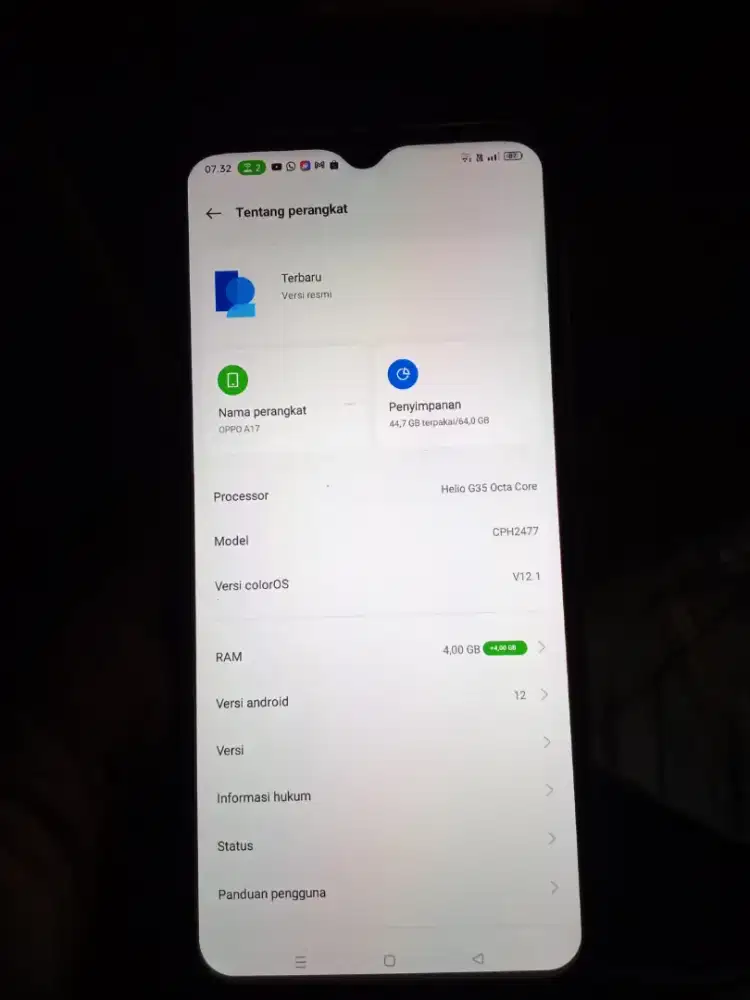 Oppo a17 biru mulus ada minus 4/64
