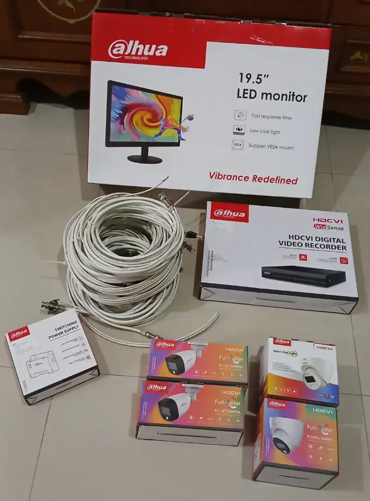 Jual Paket CCTV Dahua Full Color 4 Kamera Lengkap + Monitor LED 19.5