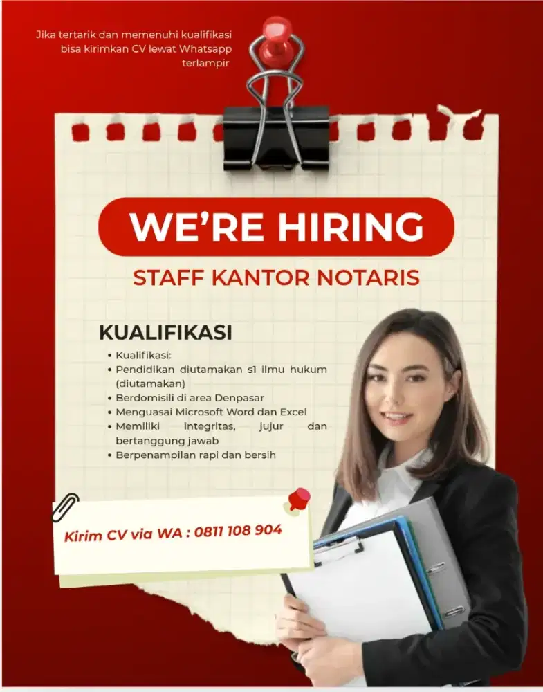 Dibutuhkan Staff untuk Kantor Notaris di Denpasar