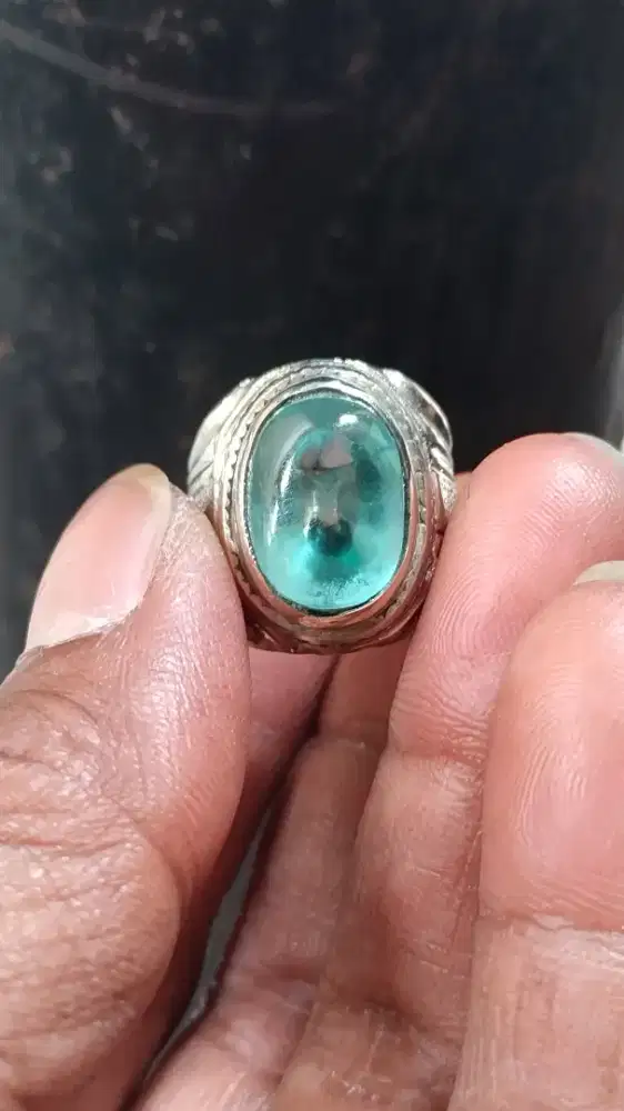 Batu cincin biru langit aquamarine kristal