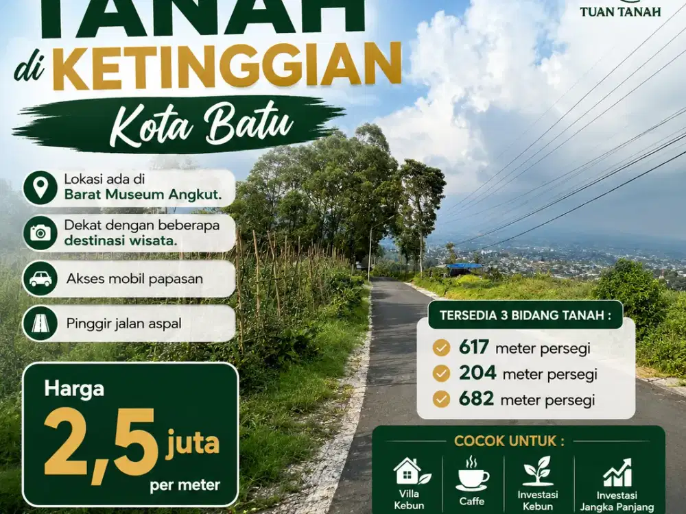 Tanah Premium di Ketinggian Kota Batu dengan View Pegunungan
