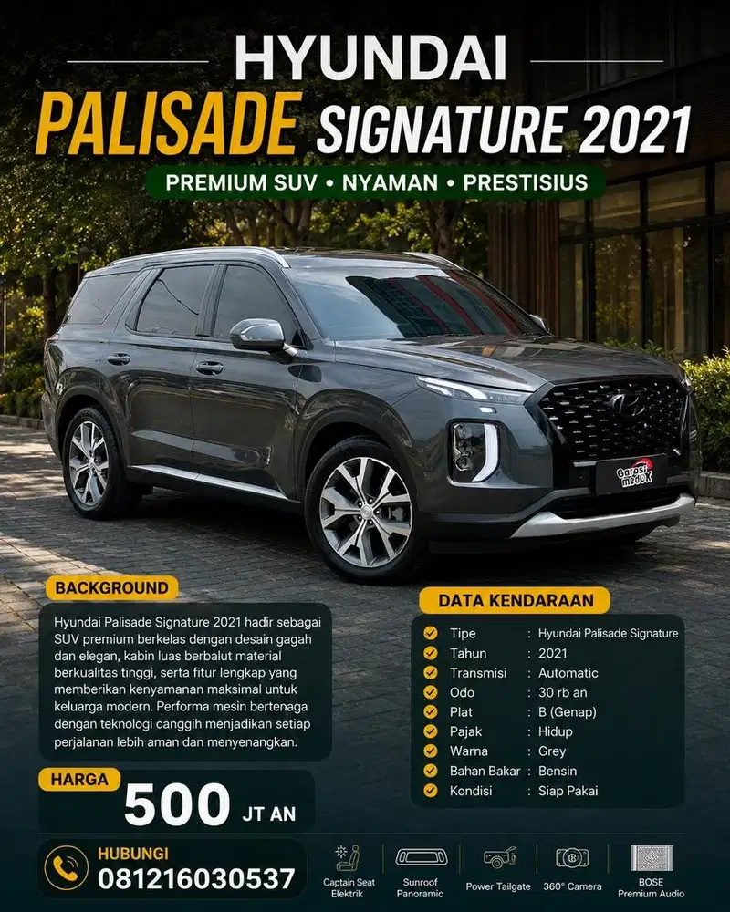 Hyundai Palisade Signature 2021 Antik Low KM Murah Bekas Turbo Abu Top