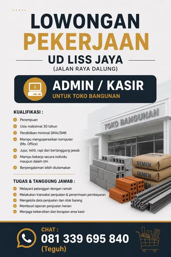 Lowongan kerja Admin / kasir / staff