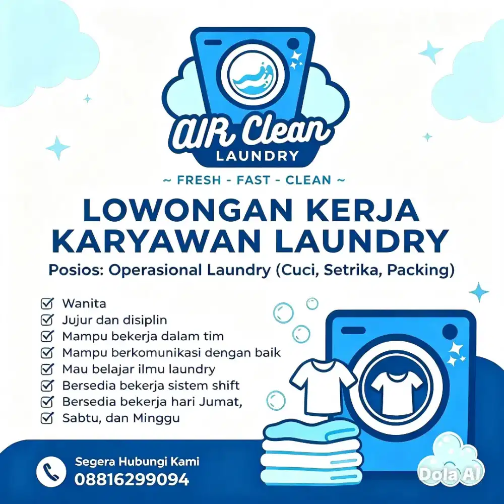 Air Clean Laundry - Dibutuhkan SEGERA Karyawan Operasional Laundry