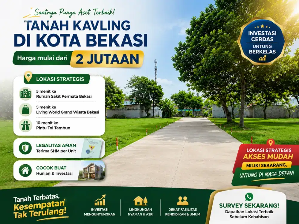 Tanah Murah Bekasi 2 Jt-an, 5 Menit ke Living World Grand Wisata, SHM
