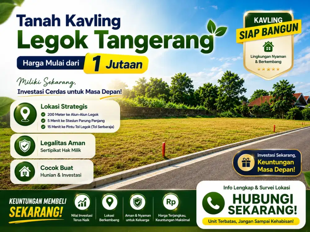 Kavling Murah Hanya 15 Menit ke Pintu Tol Legok, SHM 1 Jt-an