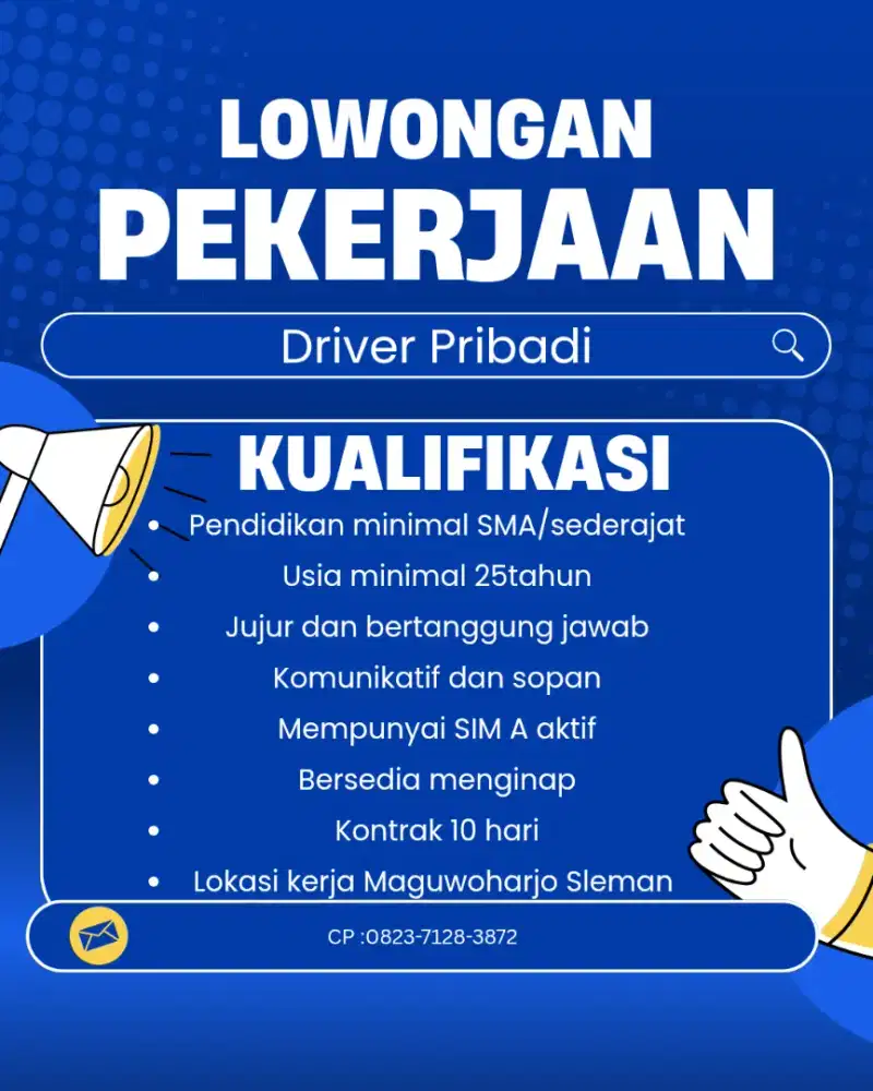 Lowongan pekerjaan Driver Pribadi