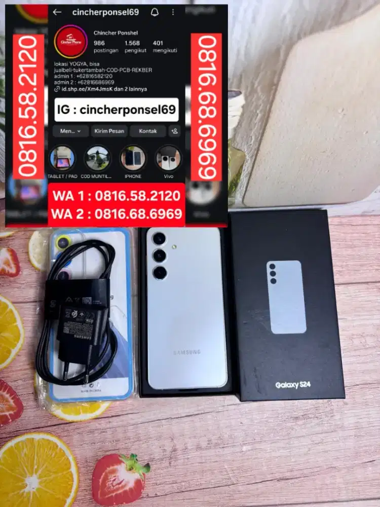 Jual hp likenew Samsung S24 5g 8/256 grns resmi istimewa free adaptor