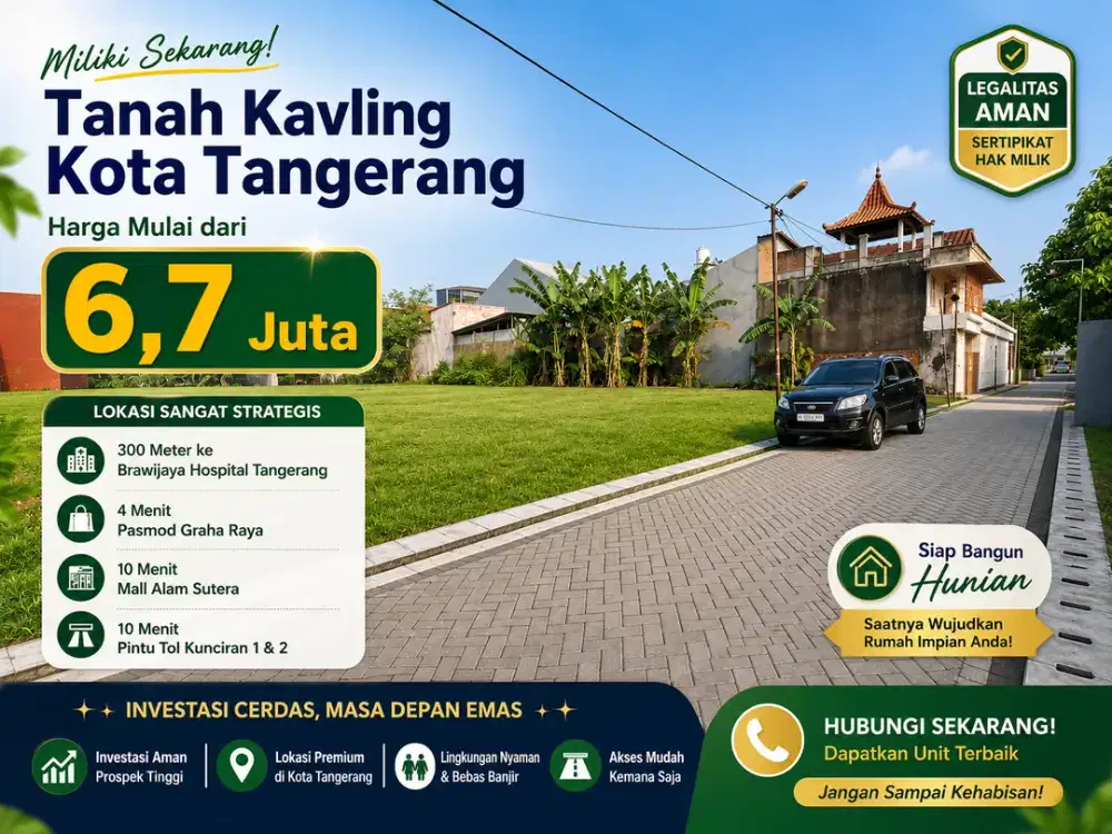 Tanah Strageis Hanya 300 Meter ke Brawijaya Hospital Tangerang, SHM Siap Balik Nama