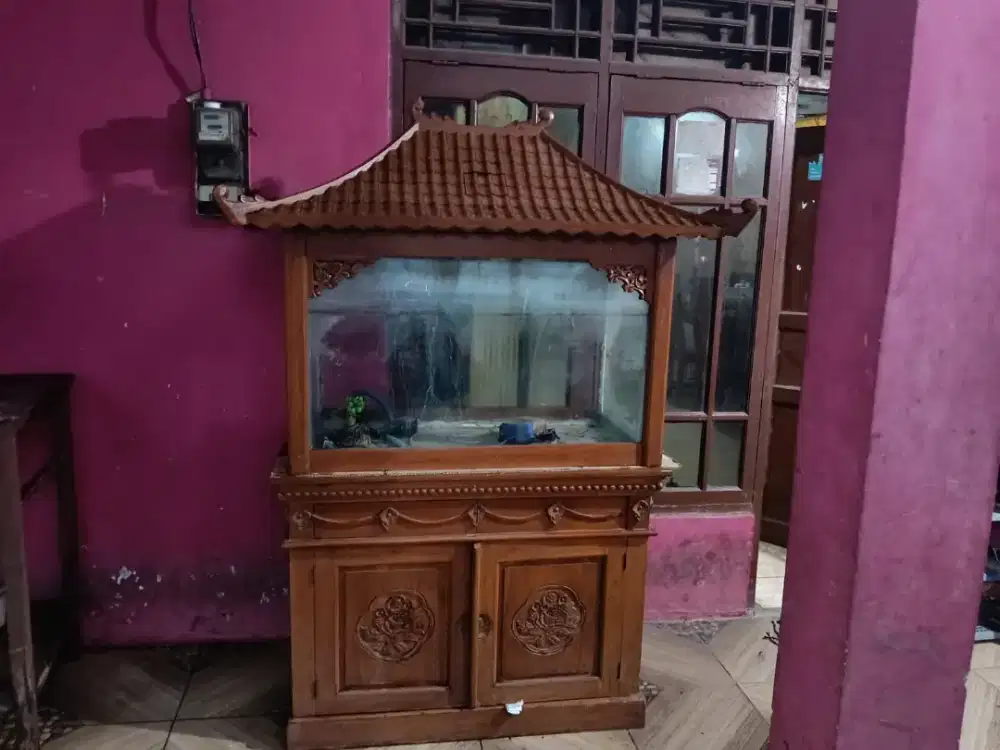 Aquarium Kayu Jati Ukiran