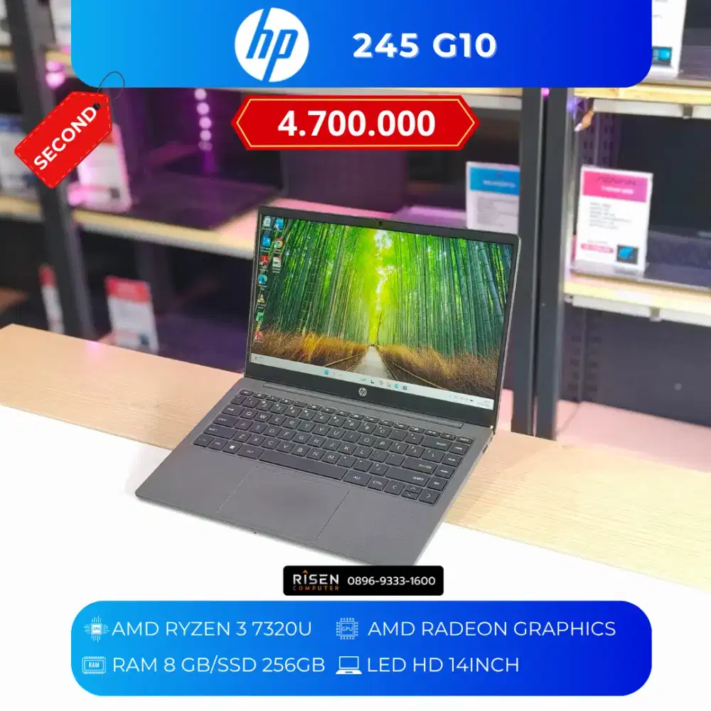 HP 245 G10 AMD Ryzen 3 7320U RAM 8GB SSD 256GB HD 14Inch Bekas Laptop