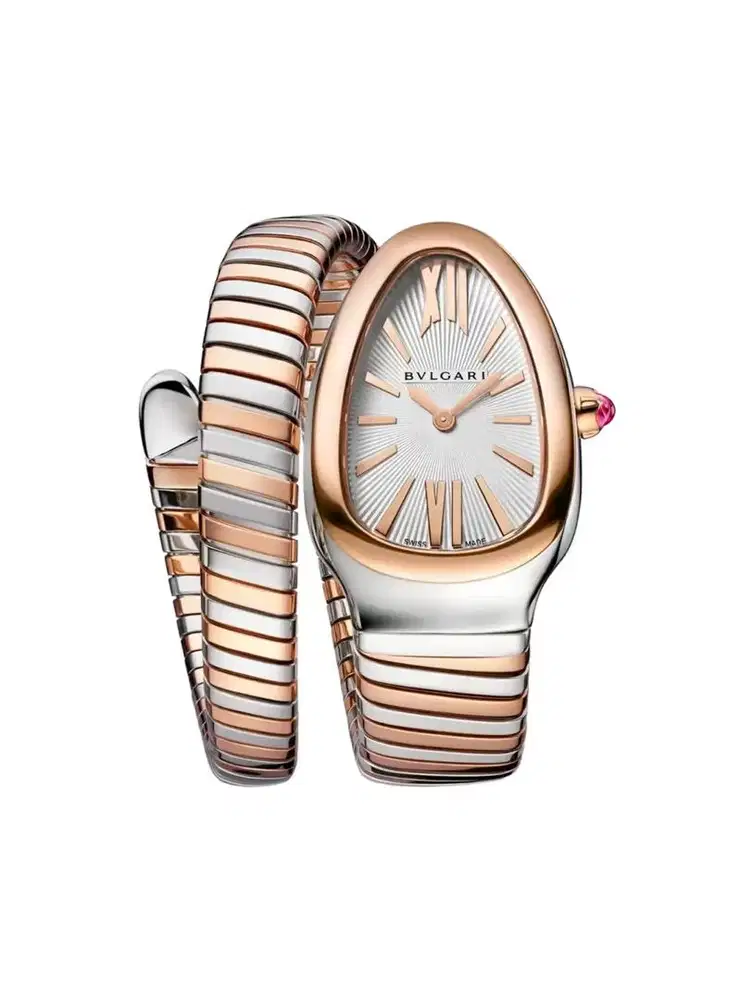 Bvlgari Serpenti Tubogas, Silver Dial Steel & 18K RG 1 Curve - NEW
