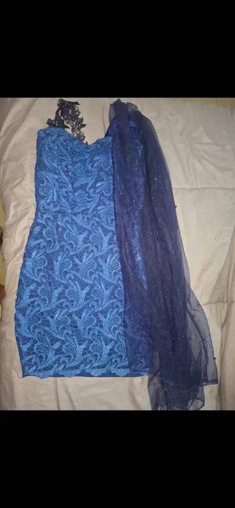 Gaun biru fashionable umur 7-10 tahunun
