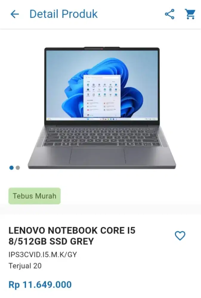 CICILAN LENOVO NOTEBOOK CORE I5 8/512GB SSD GREY