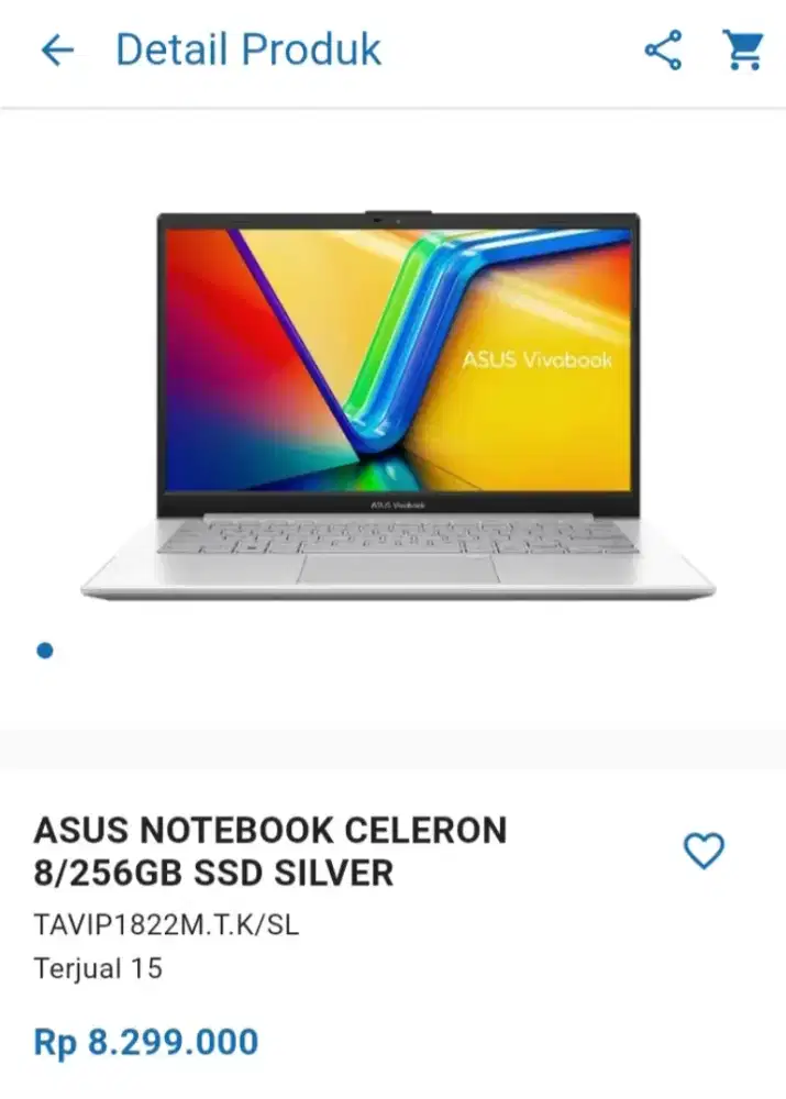 CICILAN ASUS NOTEBOOK CELERON  8/256GB SSD SILVER