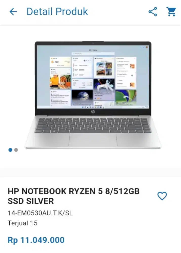 CICILAN HP NOTEBOOK RYZEN 5 8/512GB SSD SILVER
