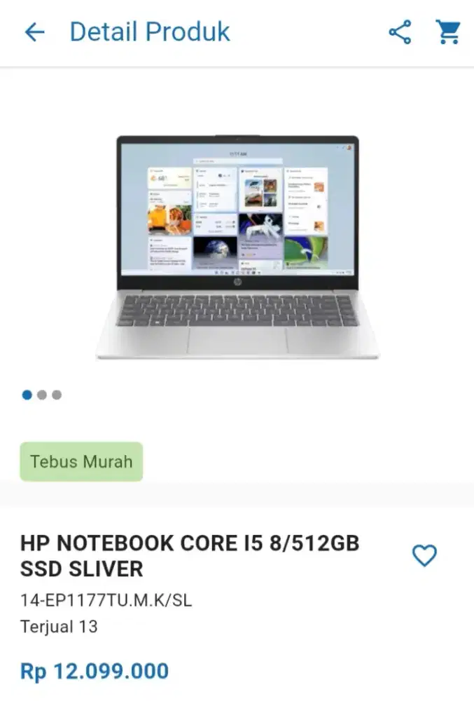 CICILAN HP NOTEBOOK CORE I5 8/512GB SSD SILVER