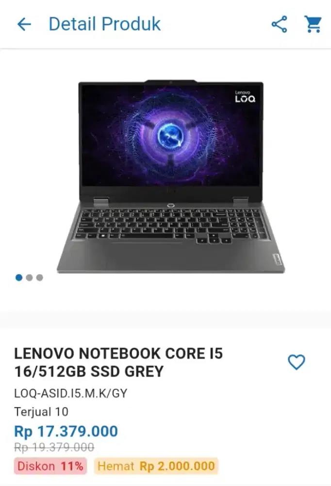 CICILAN LENOVO NOTEBOOK CORE I5 16/512GB SSD GREY