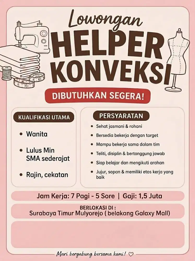 LOWONGAN HELPER KONVEKSI