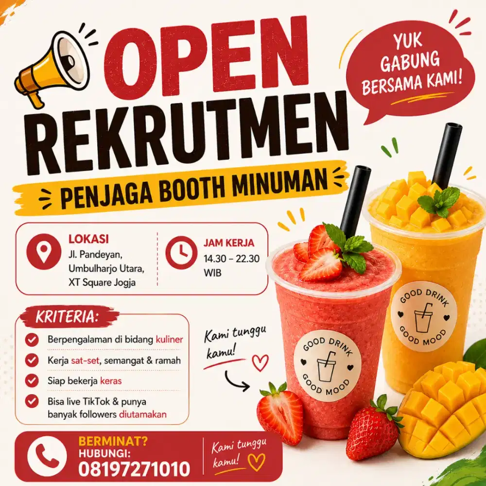 Dibutuhkan penjaga booth minuman