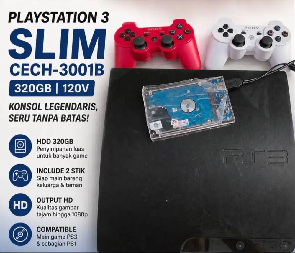 JUAL PLAYSTATION 3 SLIM + HDD 100+ GAMES