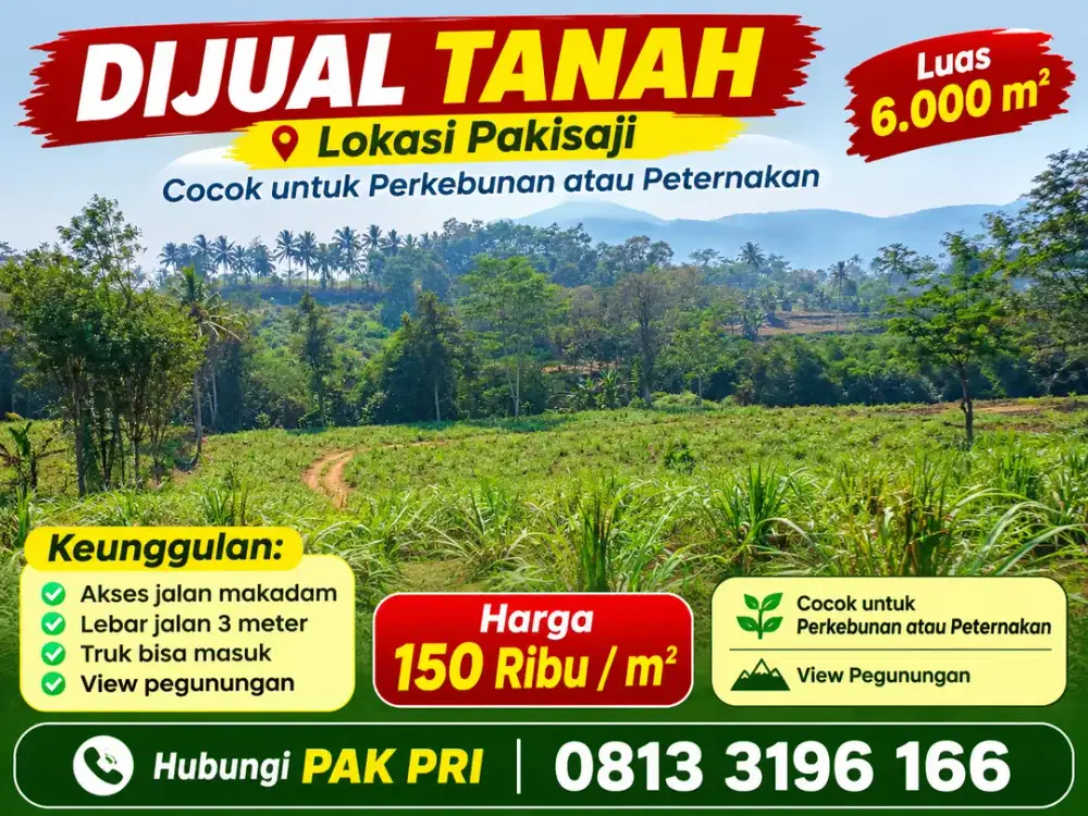 Tanah Murah 6000 m² di Pakisaji, Cocok Peternakan & Kebun - Akses Truk