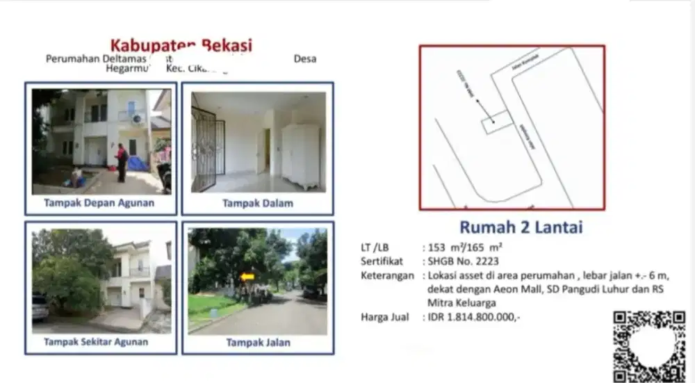 Dijual Rumah 2 Lantai Perum Delta Mas Cikarang Pusat Bekasi