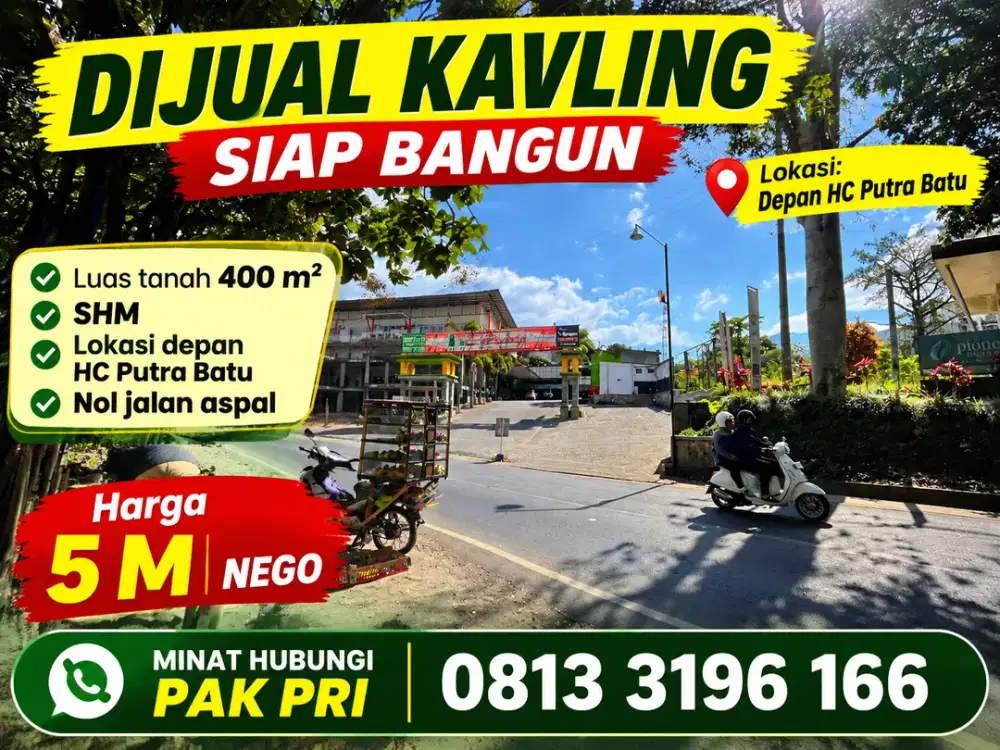 Dijual Kavling Siap Bangun 400 m² di Batu Malang - Depan HC Putra (SHM)