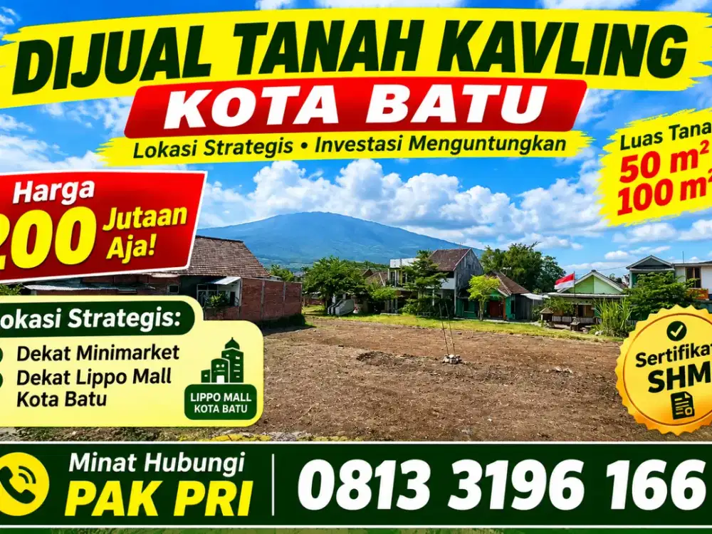 Dijual Kavling Strategis Batu 50-100m²+ Cuma 200 Jutaan - Dekat Minimarket