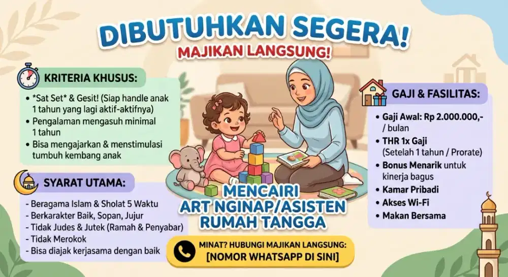Dicari ART Nginap Momong