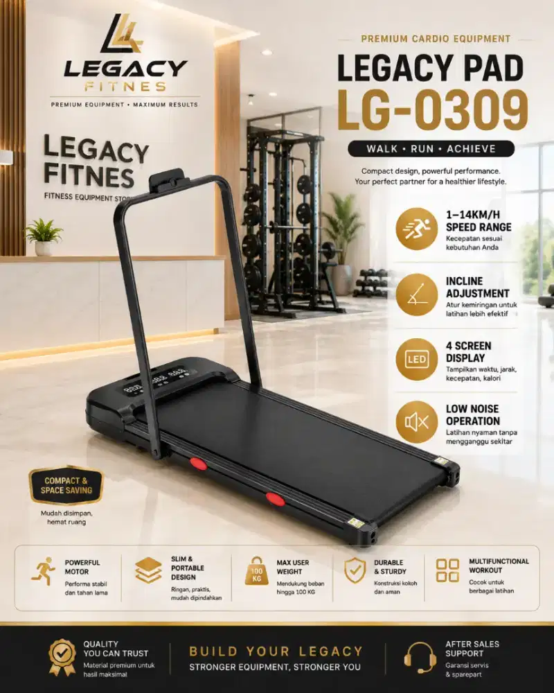 Treadmill Elektrik Walking pad Legacy Alat fitnes Sepeda Statis
