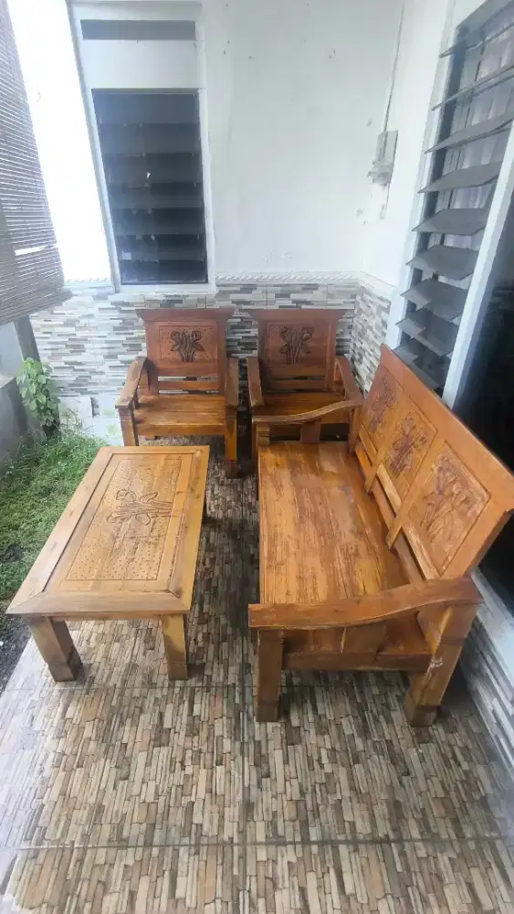 Set Kursi Teras Kayu Minimalis Ukir Mewah - Murah