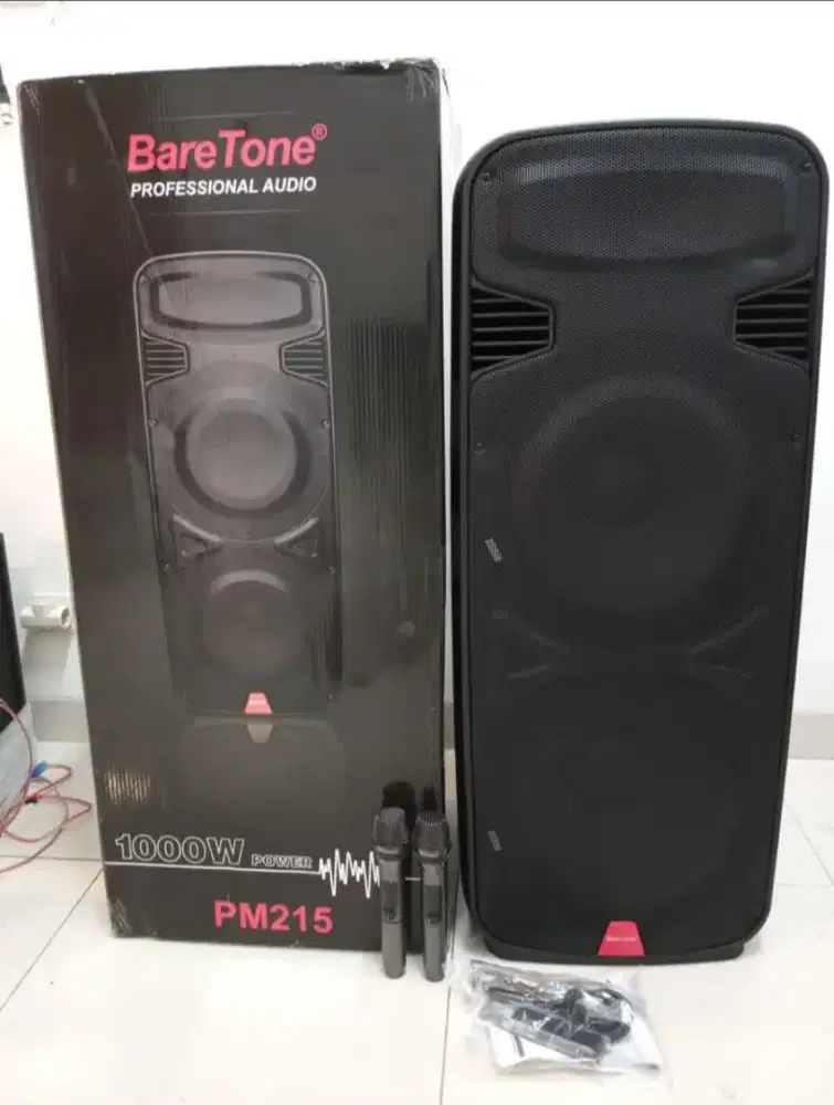 Speaker portable Baretone pm215 bluetooth 2x15 inch 1000 Watt
