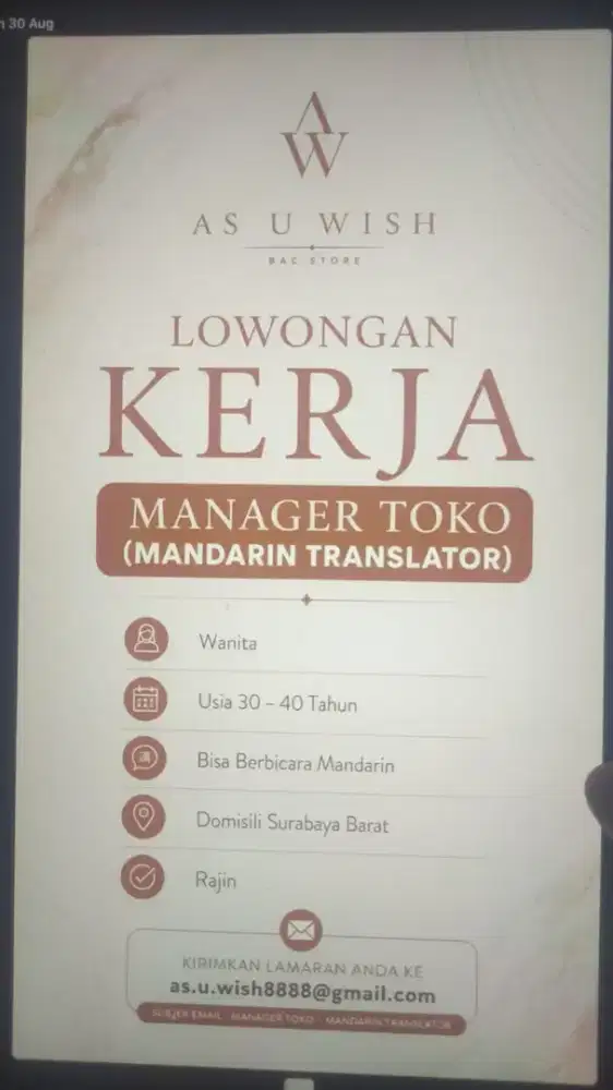 Loker toko tas pakuwon mall