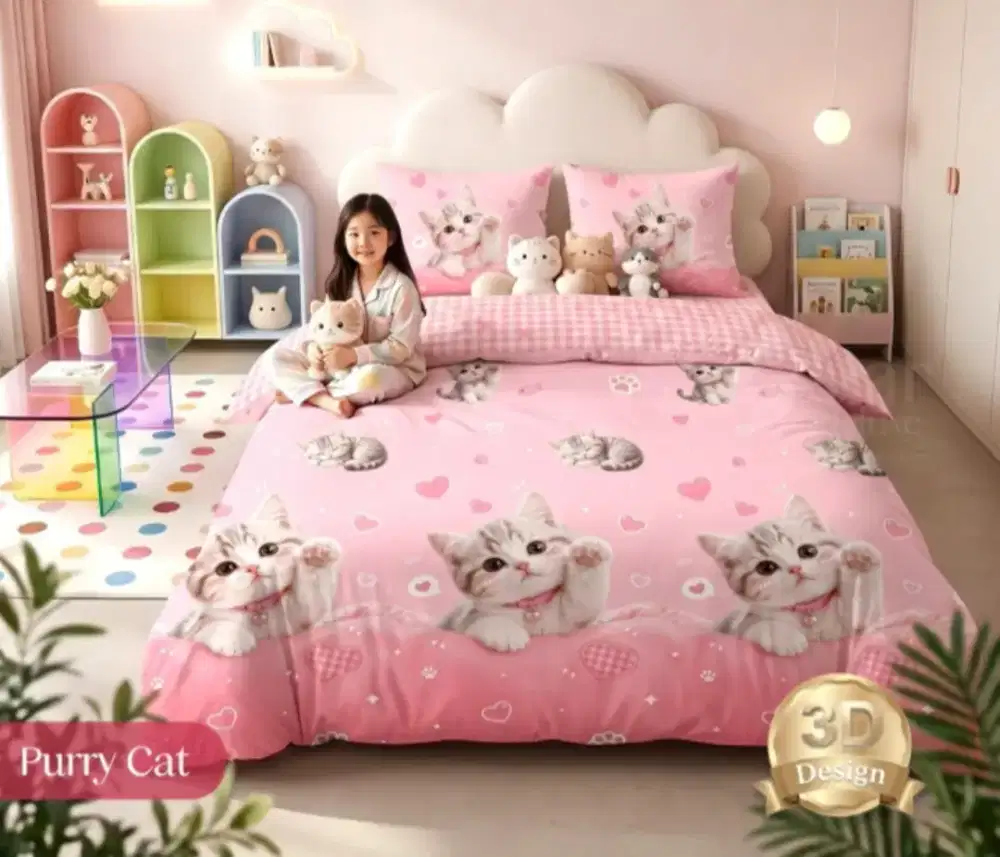Seprei anak kucing lucu pink