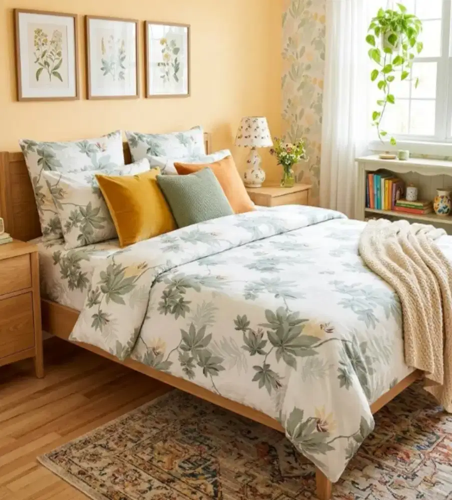 Seprai katun motif daun beverly