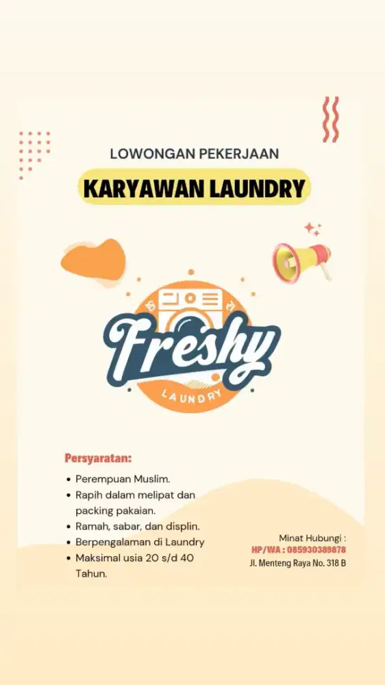 Dibutuhkan Tenaga Kerja Laundry
