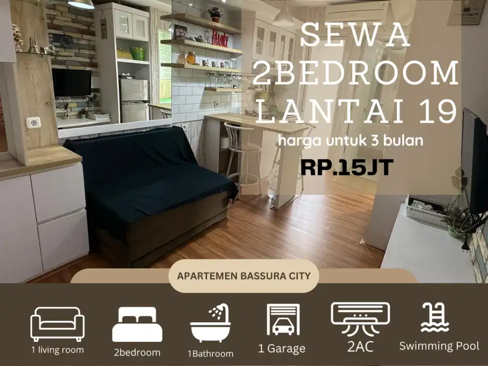 sewa 2kamar full furnished apartemen bassura city