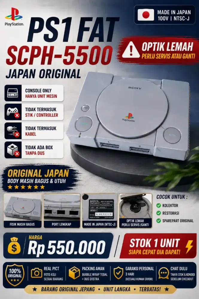 PS1 Fat SCPH 5500 Original Jepang, Seri Langkah (Unit Only)