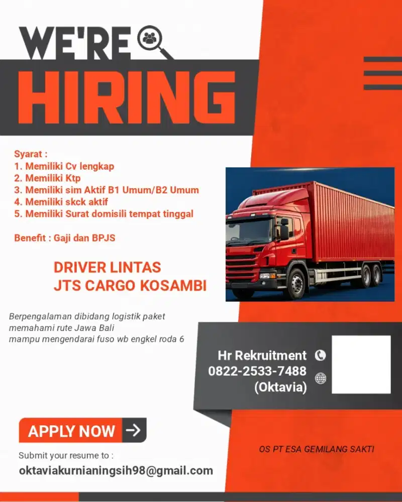 DRIVER JTS CARGO LINTAS JAWA BALI