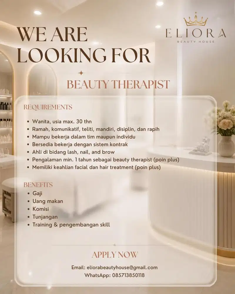 Lowongan Kerja Beauty Therapist