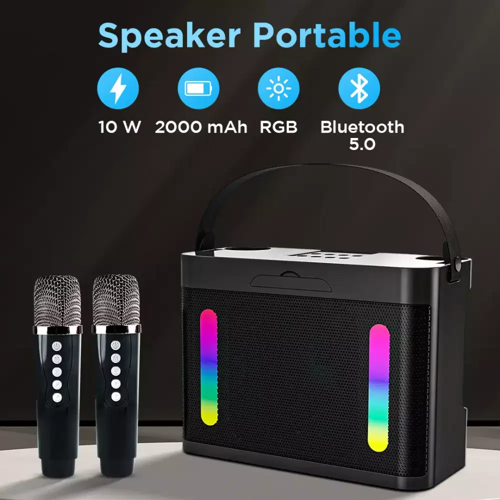 Speaker Bluetooth Portable Karaoke RGB with 2 Mic Wireless 10W