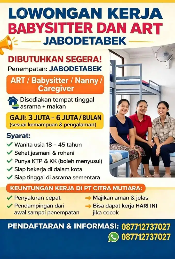 Lowongan pekerjaan baby sitter, art, nanny