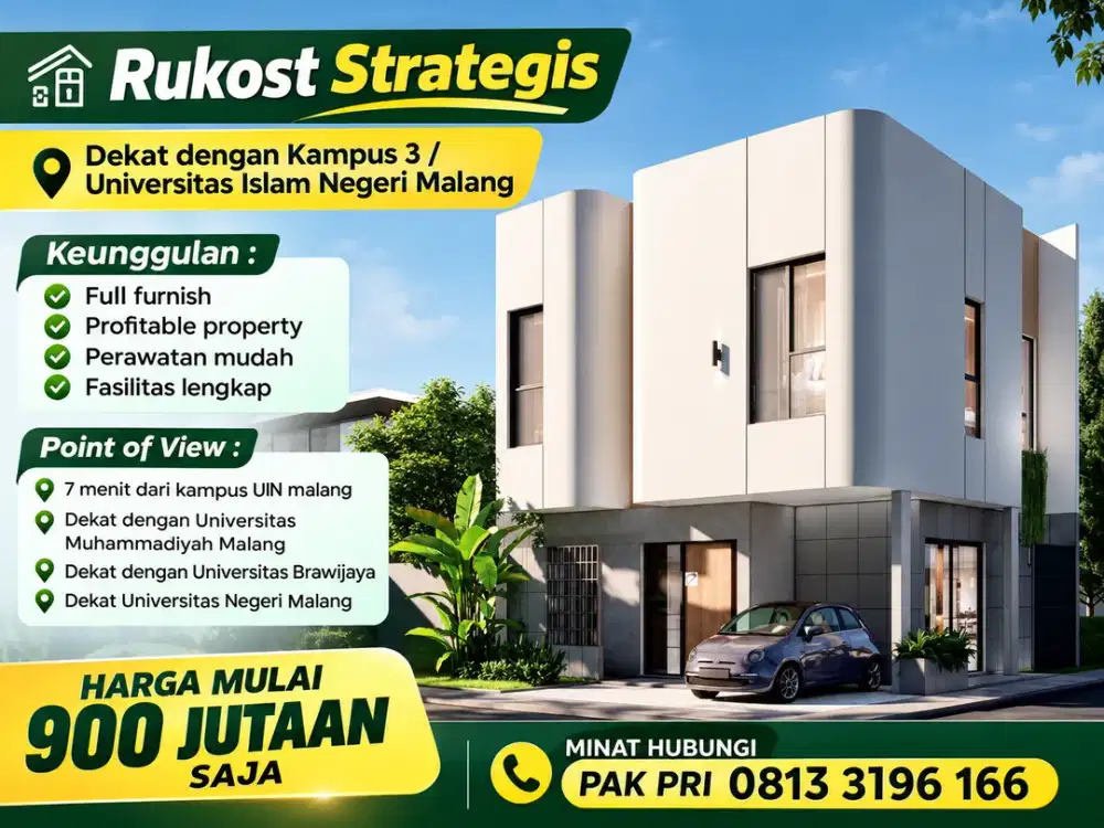 Rumah kost Strategis Malang Dekat 4 Kampus Besar, Siap bangun & Pasti Cuan