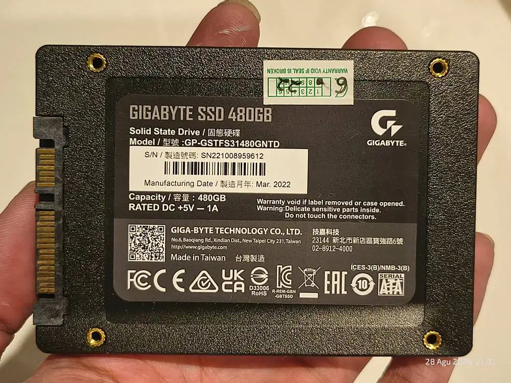 SSD SATA GIGABYTE 480GB Sentinel 98/100% 275Hari