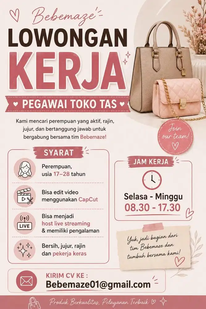Lowongan pekerjaan penjaga toko tas